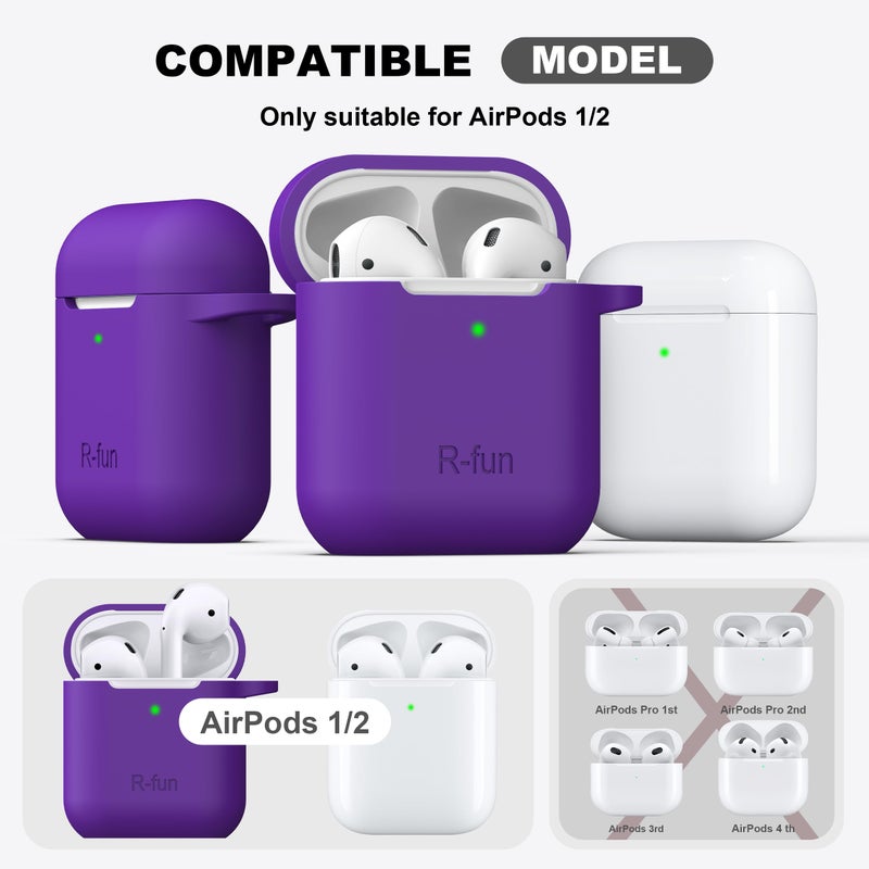 R-fun Compatible with AirPods Case Cover, Soft Silicone Protective Cover with Keychain for Women Men Compatible with Apple AirPods 2nd 1st Generation Charging Case, Front LED Visible,Purple - Image 3